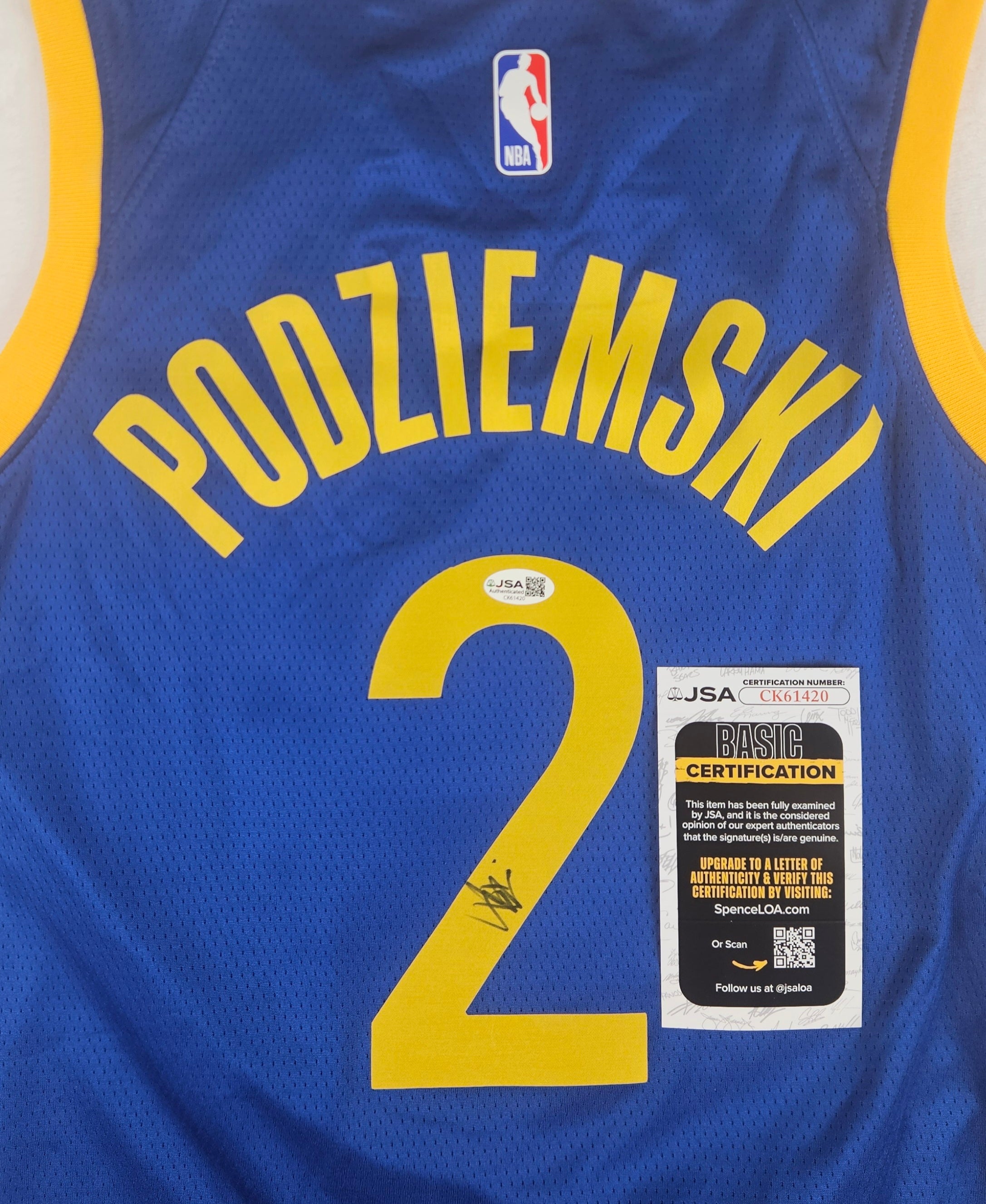 Brandin Podziemski Signed Autographed Golden State Warriors Jersey JSA COA