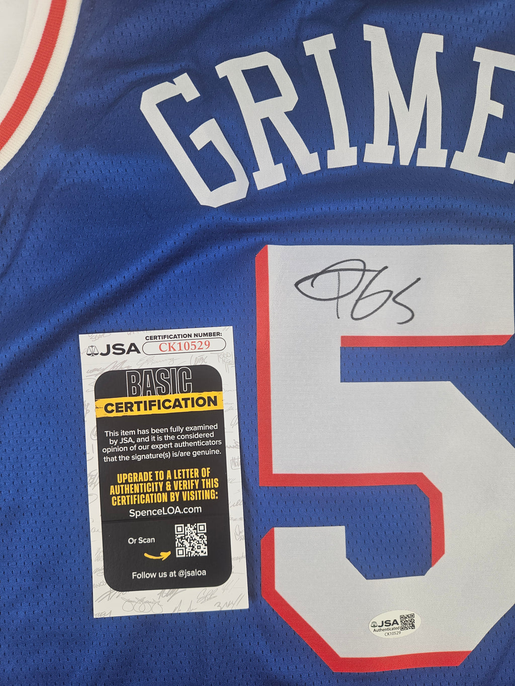 Quentin Grimes Signed Autographed Philadelphia 76ers Blue Jersey JSA COA