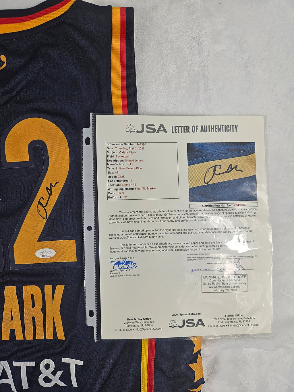 Caitlin Clark Signed Autographed Indiana Fever Wnba Jersey JSA Letter COA