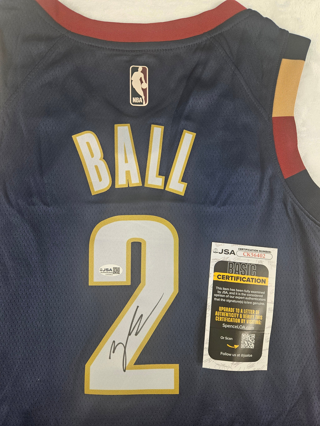 Lonzo Ball Signed Autographed Cleveland Cavaliers Jersey JSA COA