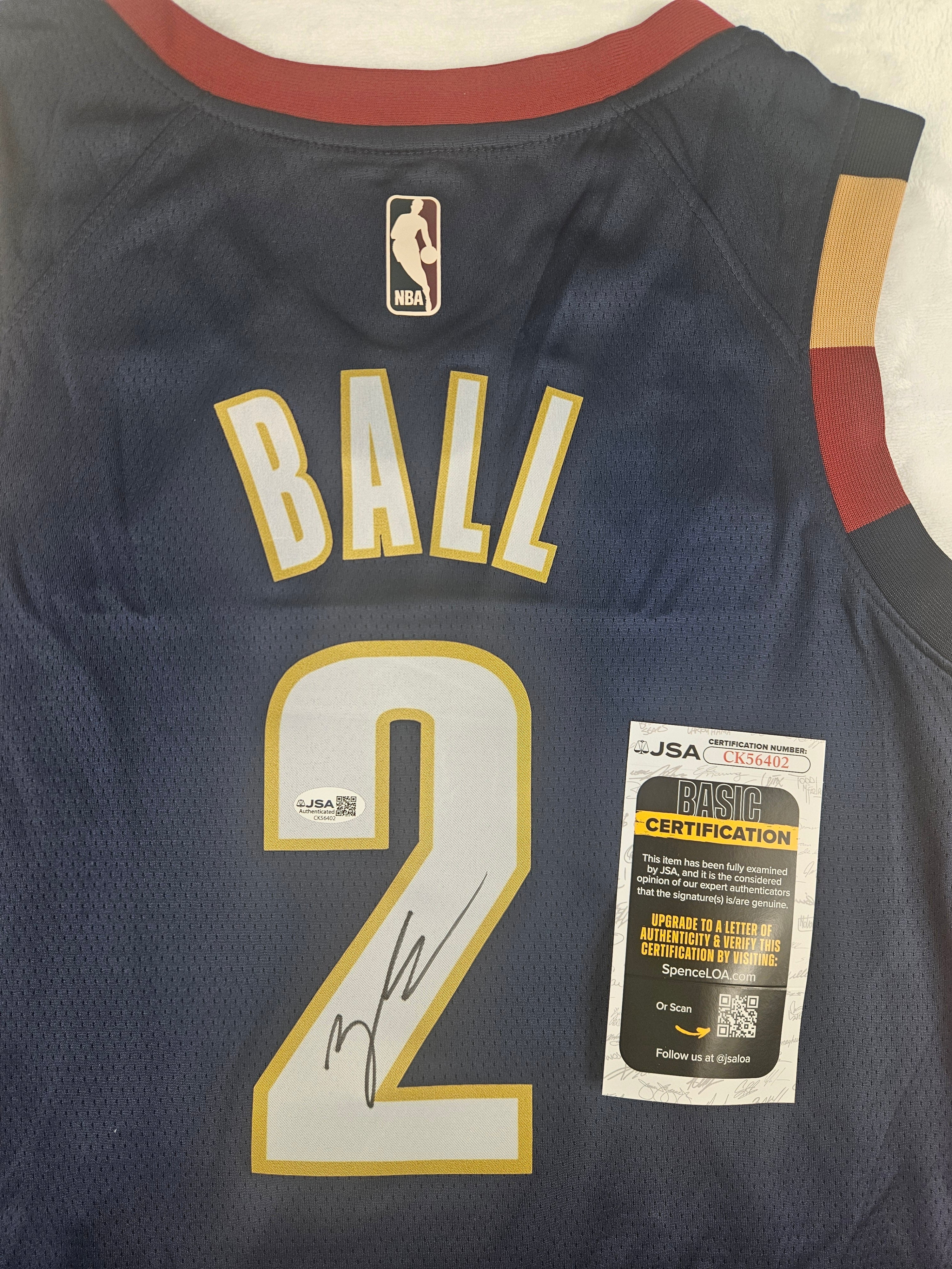 Lonzo Ball Signed Autographed Cleveland Cavaliers Jersey JSA COA