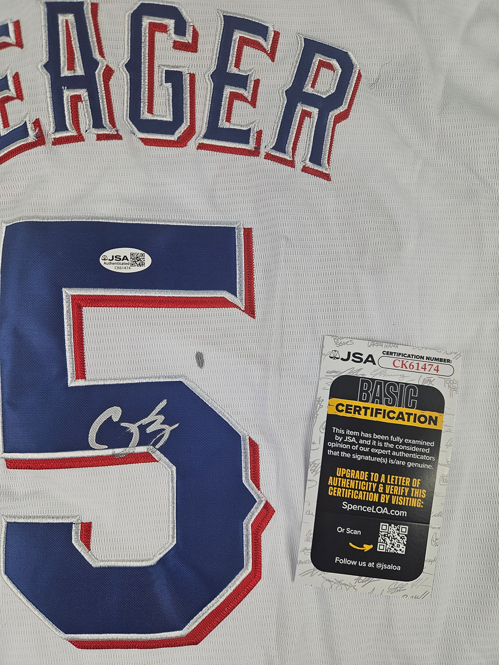 Corey Seager Signed Autographed Texas Rangers Jersey JSA COA