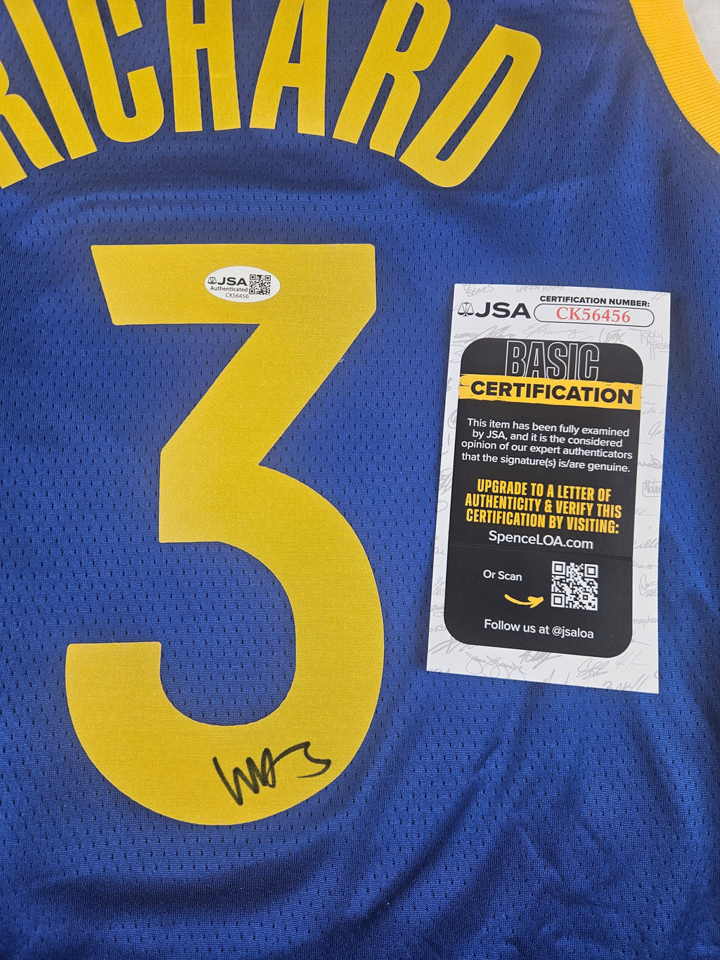 Will Richard Signed Autographed Golden State Warriors Blue Jersey JSA COA