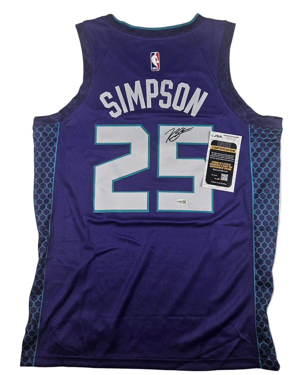 KJ Simpson Signed Autographed Charlotte Hornets Jersey JSA COA