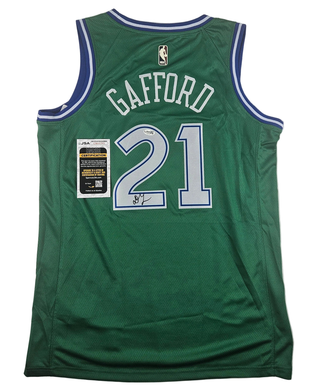 Daniel Gafford Signed Dallas Mavericks Green Jersey Autographed JSA