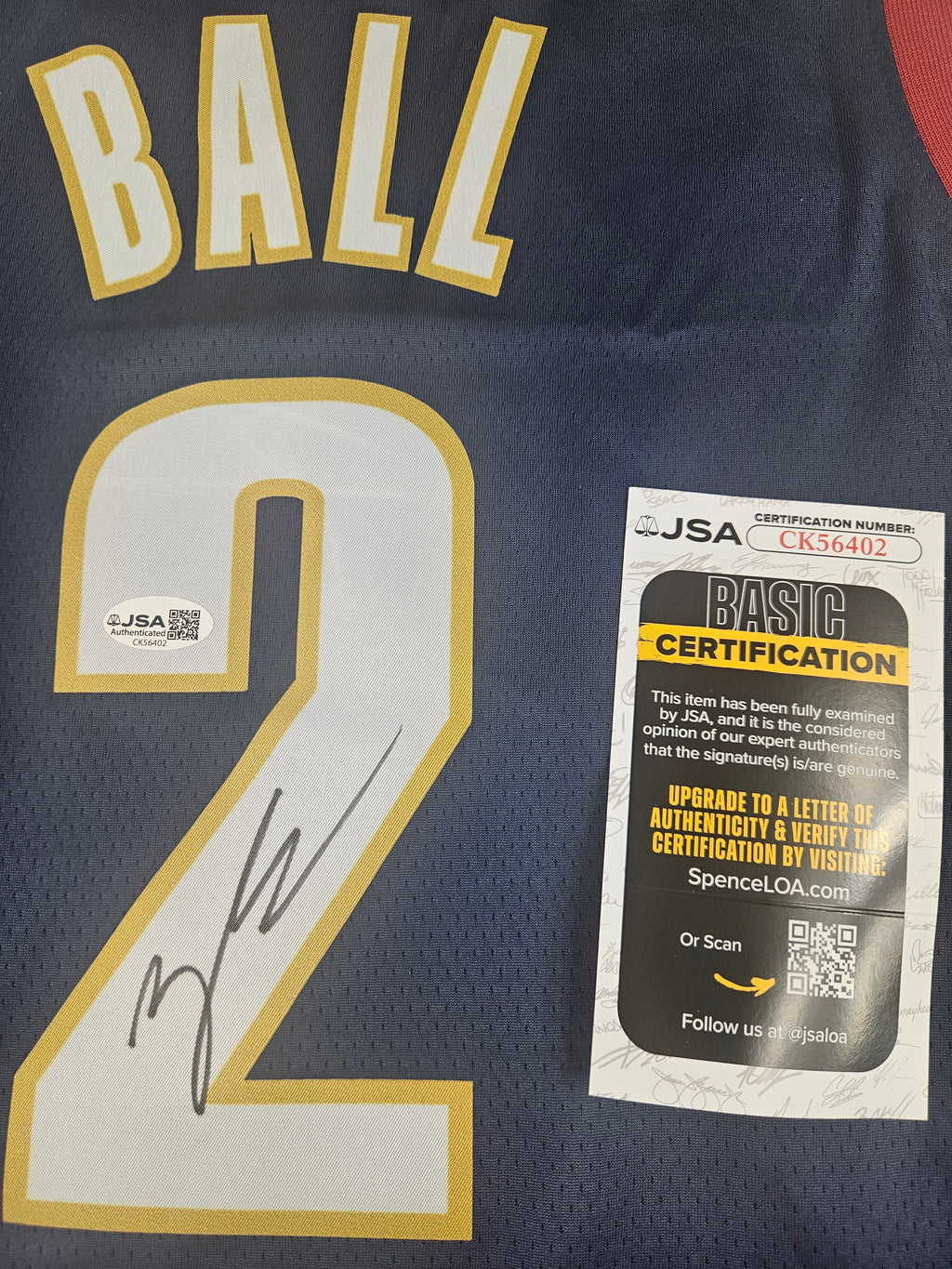 Lonzo Ball Signed Autographed Cleveland Cavaliers Jersey JSA COA