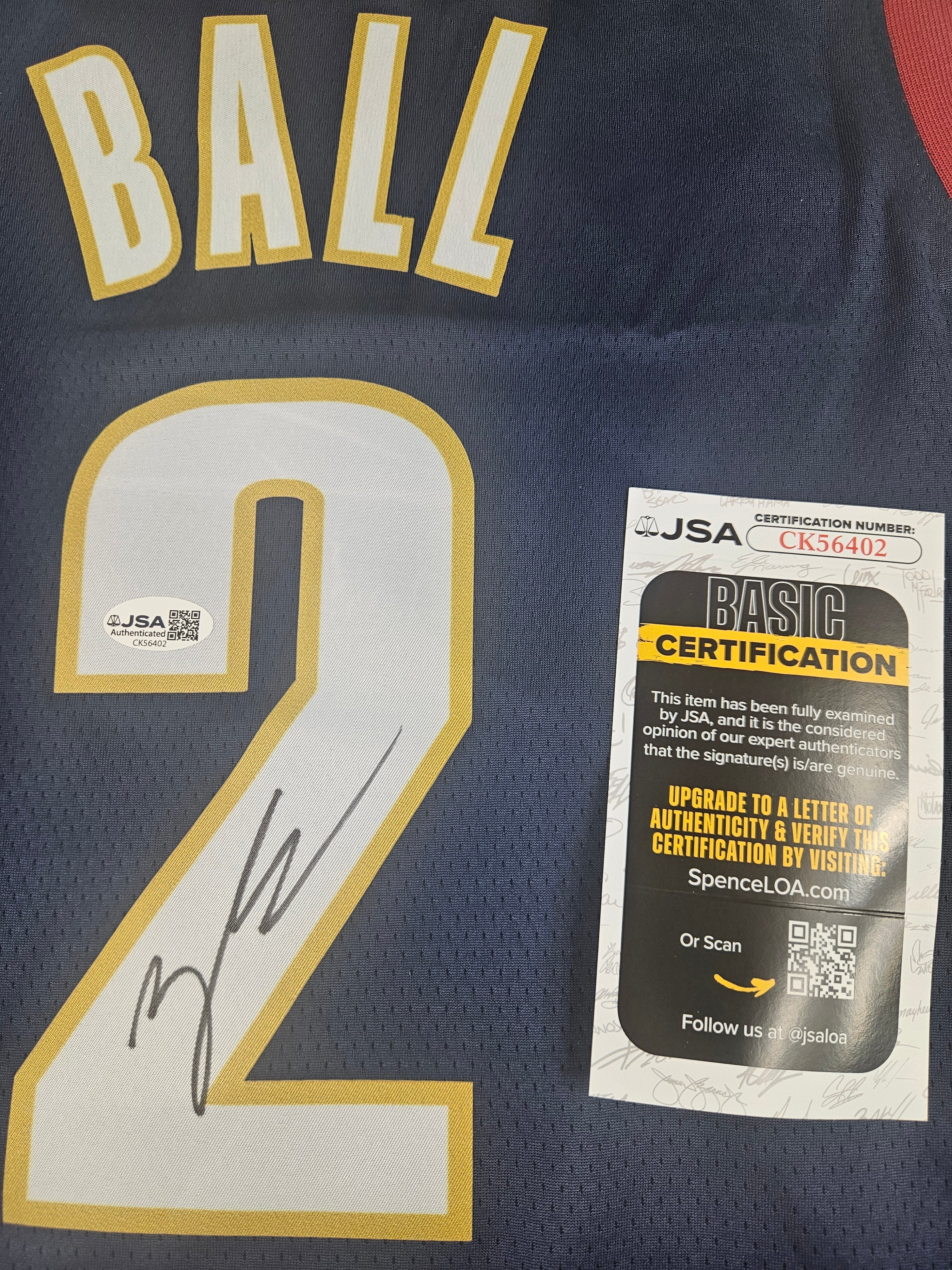 Lonzo Ball Signed Autographed Cleveland Cavaliers Jersey JSA COA