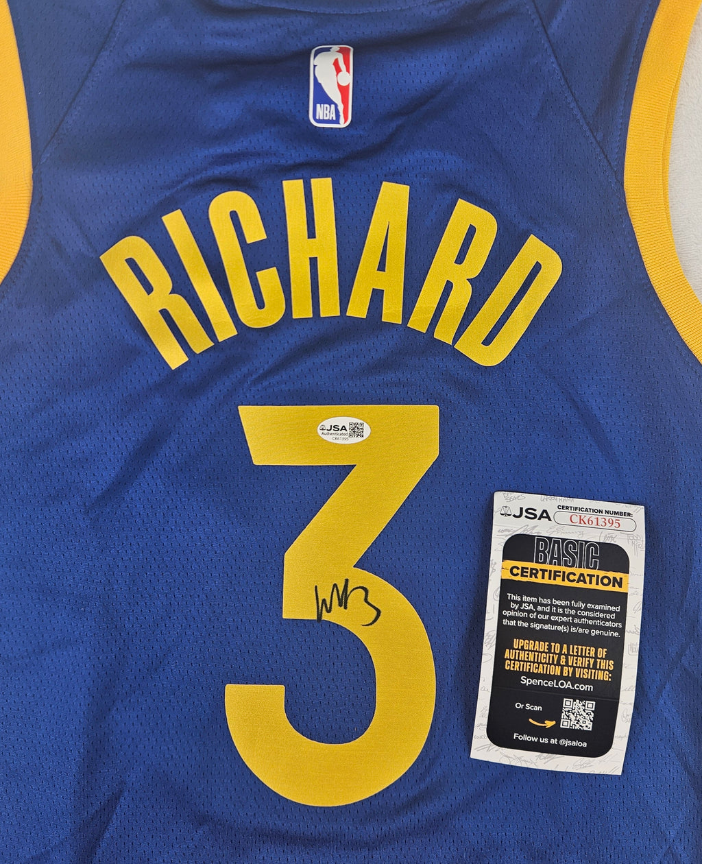 Will Richard Signed Autographed Golden State Warriors Jersey JSA COA