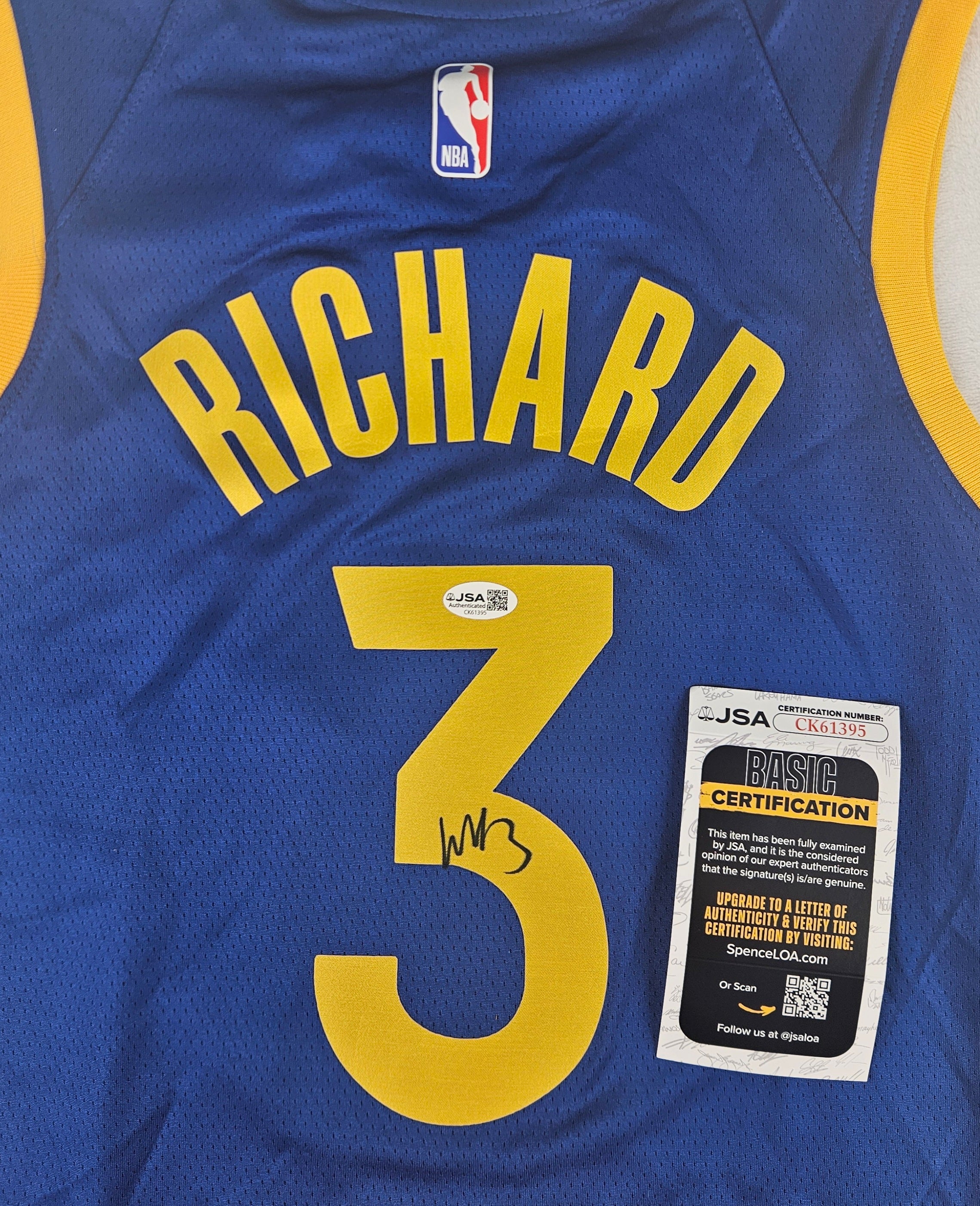 Will Richard Signed Autographed Golden State Warriors Jersey JSA COA