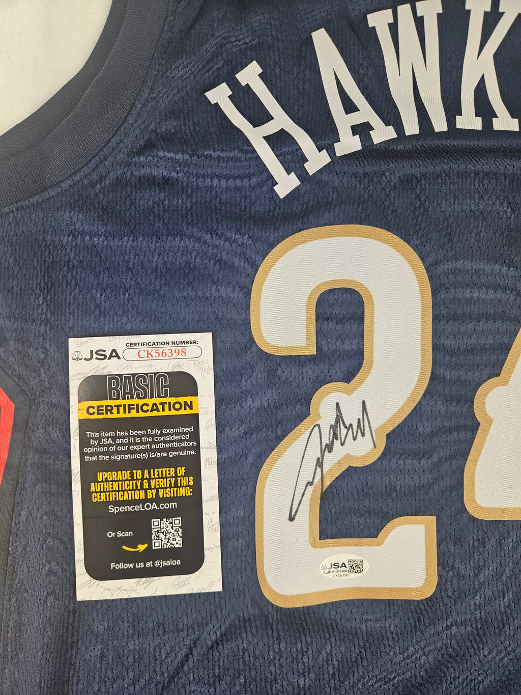 Jordan Hawkins Signed Autographed New Orleans Pelicans Jersey JSA COA