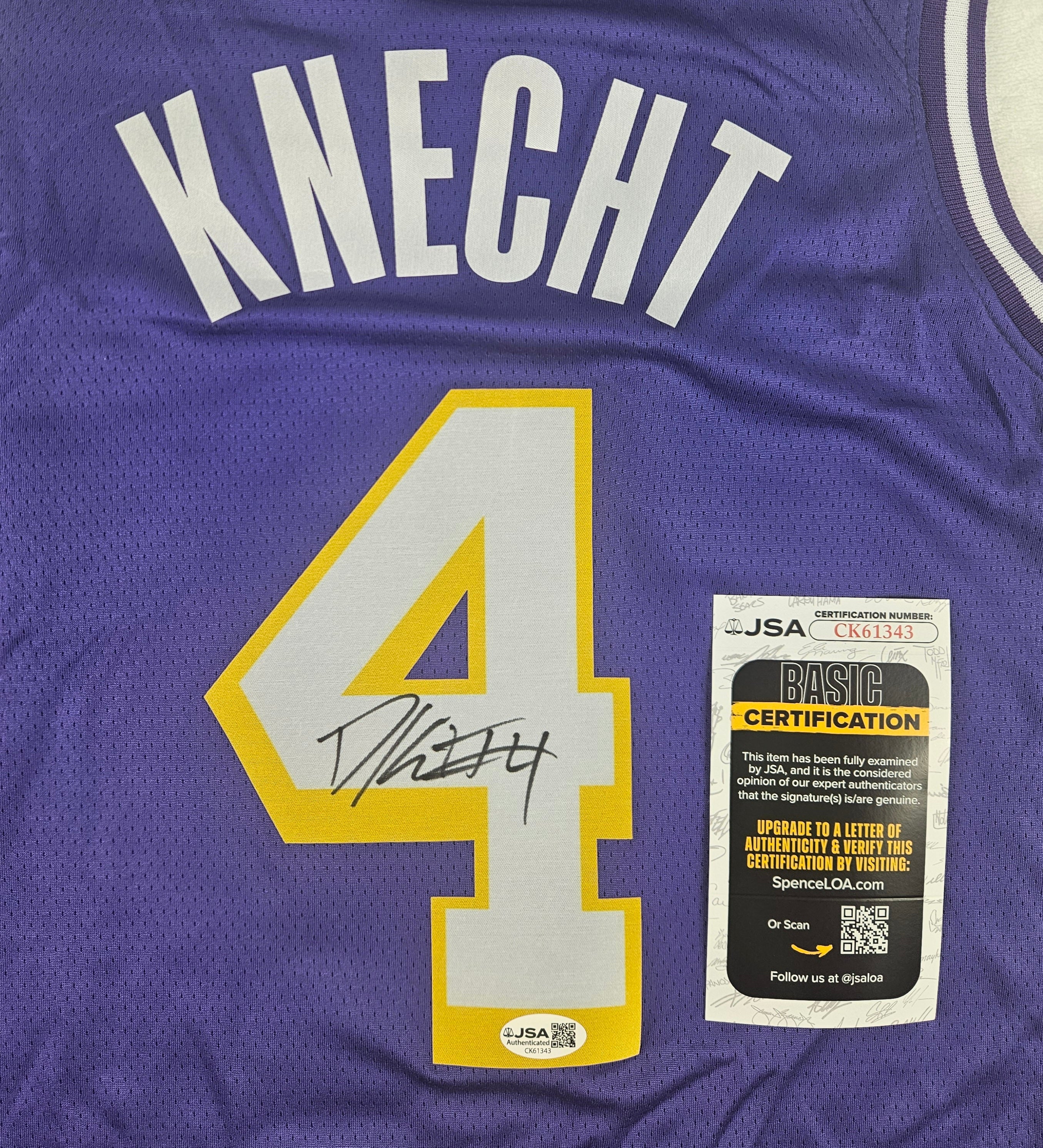 Dalton Knecht Signed Autographed Jersey Los Angeles Lakers JSA COA