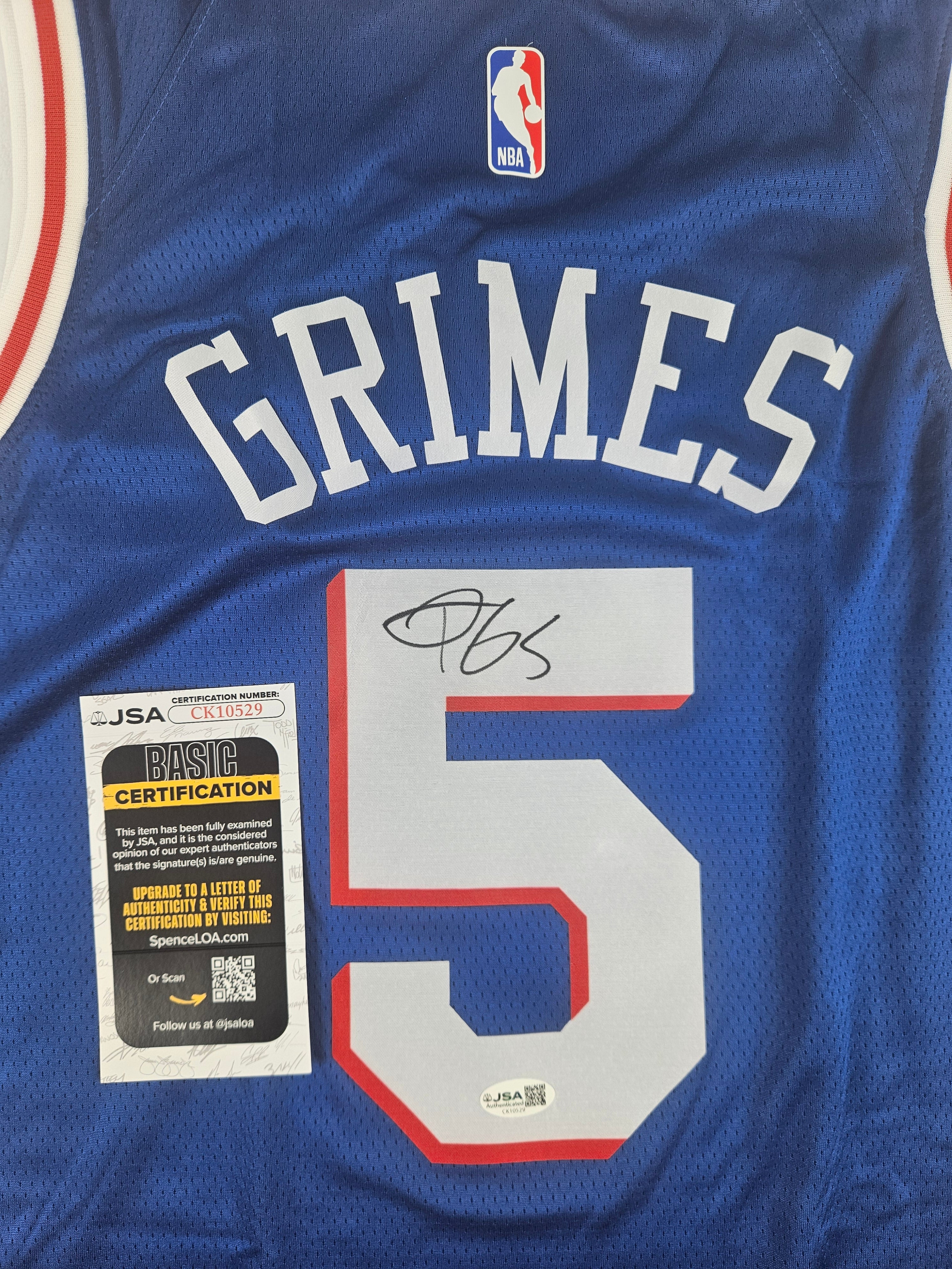 Quentin Grimes Signed Autographed Philadelphia 76ers Blue Jersey JSA COA