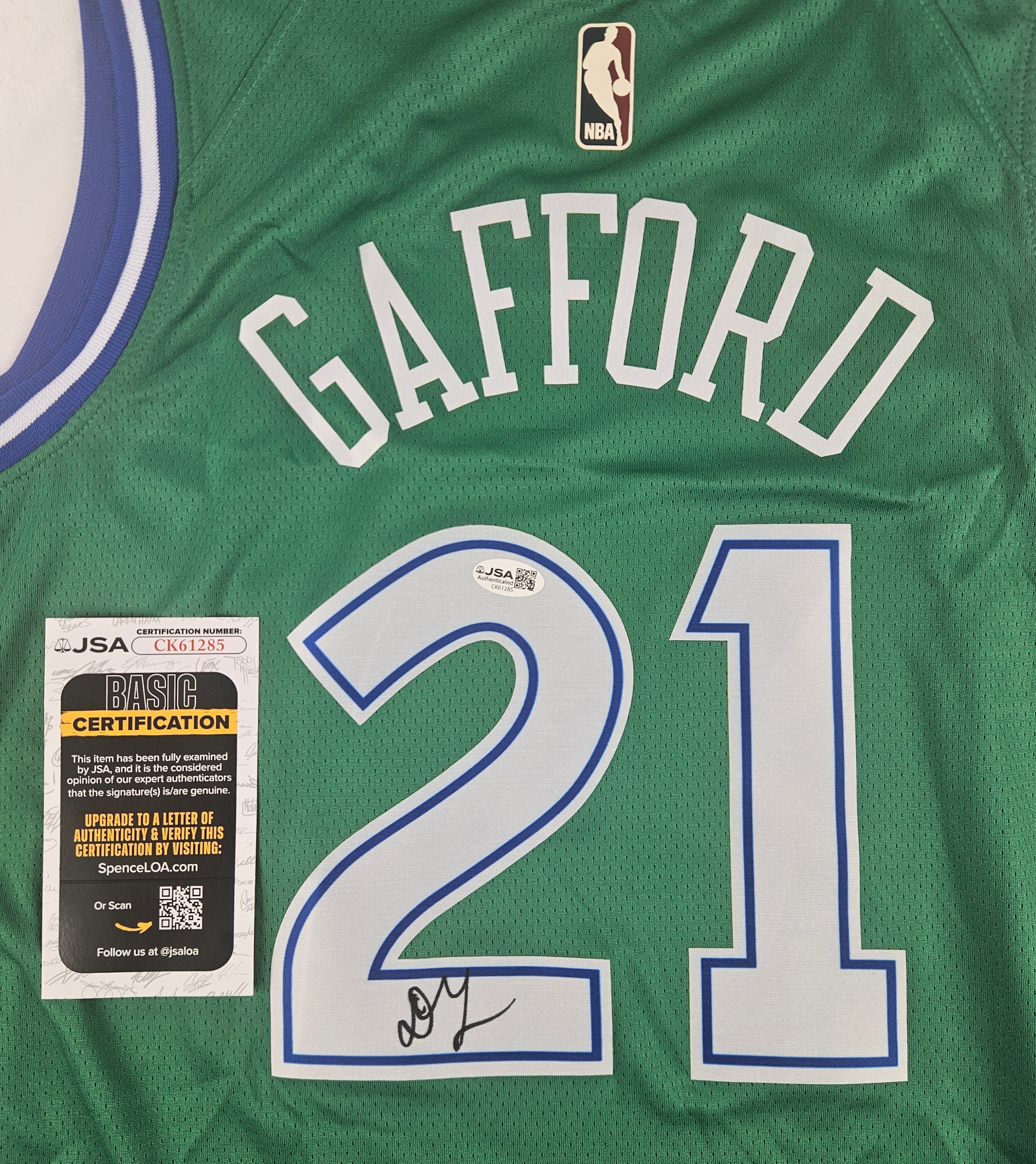 Daniel Gafford Signed Dallas Mavericks Green Jersey Autographed JSA