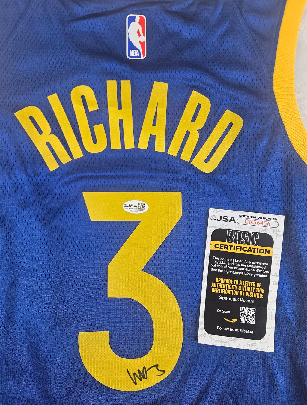 Will Richard Signed Autographed Golden State Warriors Blue Jersey JSA COA
