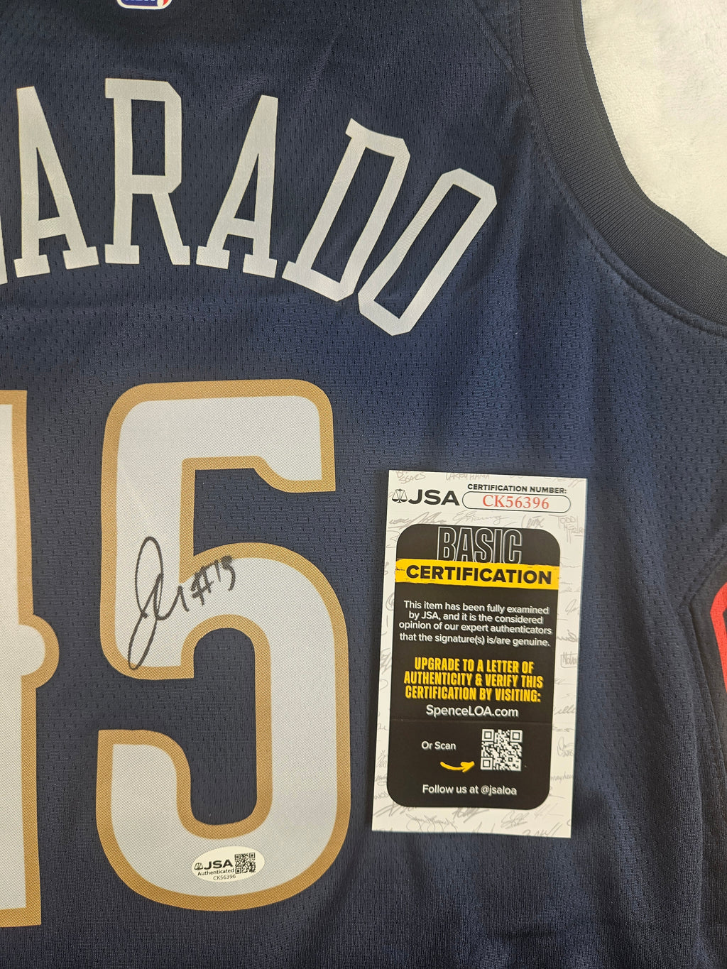 Jose Alvarado Signed Autographed New Orleans Pelicans Jersey JSA COA
