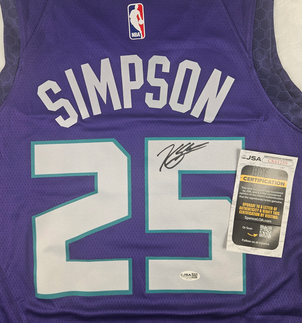 KJ Simpson Signed Autographed Charlotte Hornets Jersey JSA COA