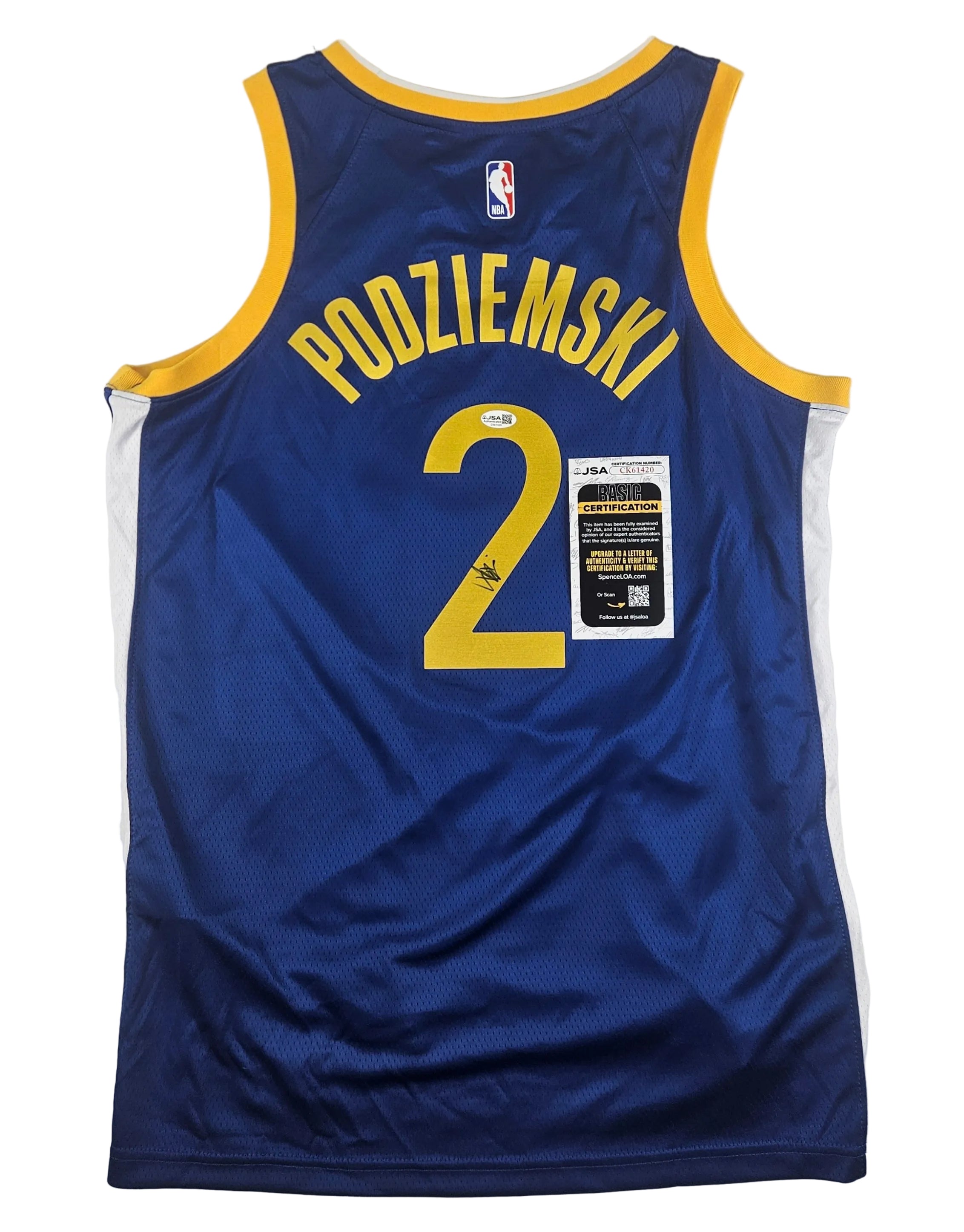 Brandin Podziemski Signed Autographed Golden State Warriors Jersey JSA COA
