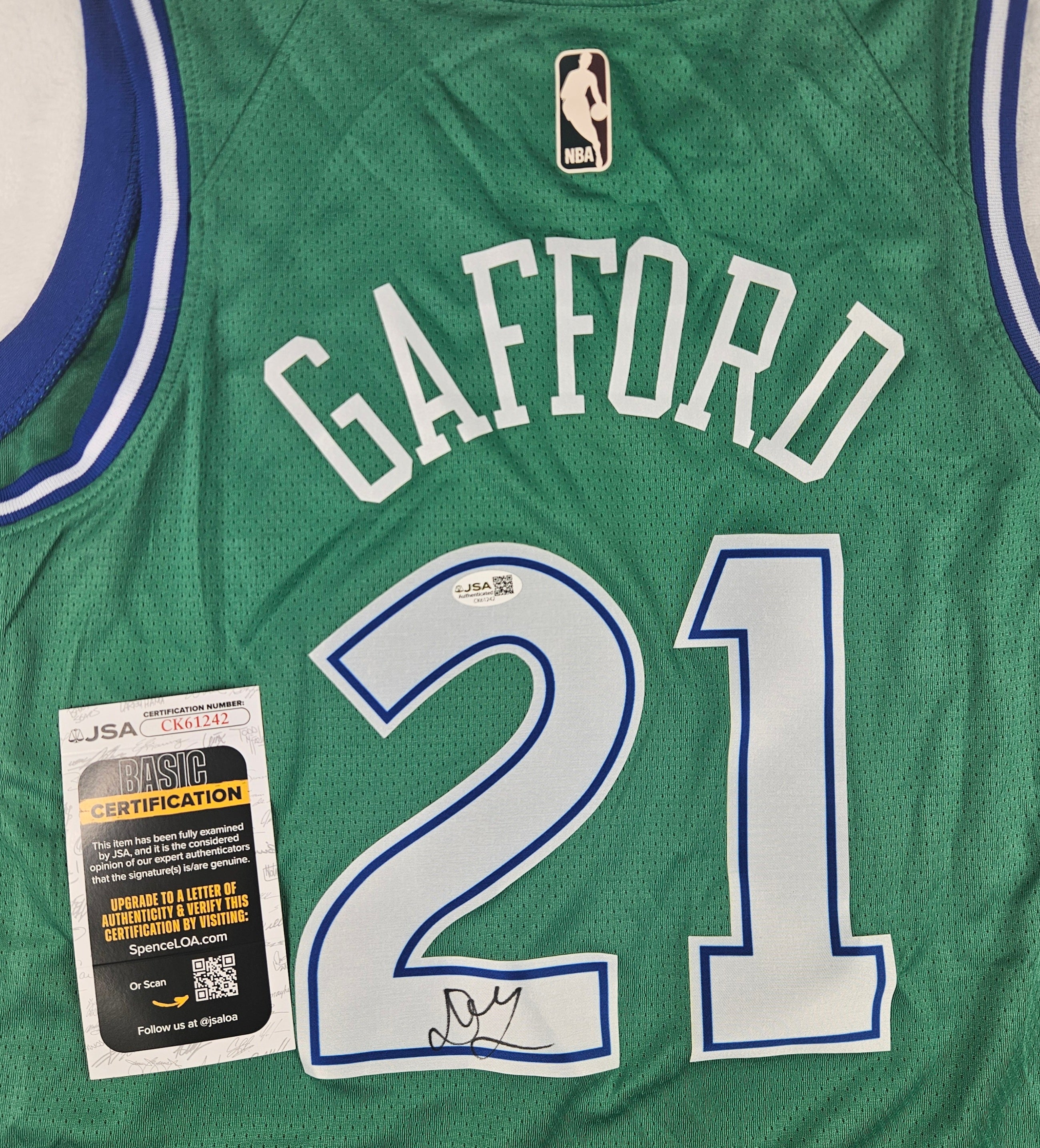 Daniel Gafford Signed Dallas Mavericks Green Jersey Autographed JSA COA