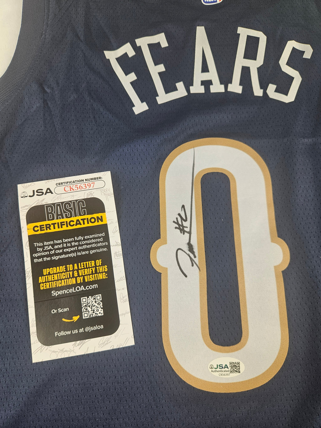 Jeremiah Fears Signed Autographed New Orleans Pelicans Jersey JSA COA