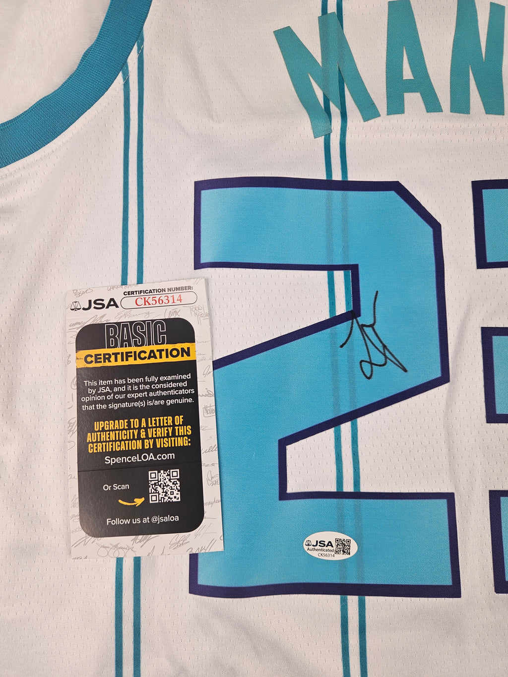 Tre Mann Signed Autographed Charlotte Hornets White Jersey JSA COA