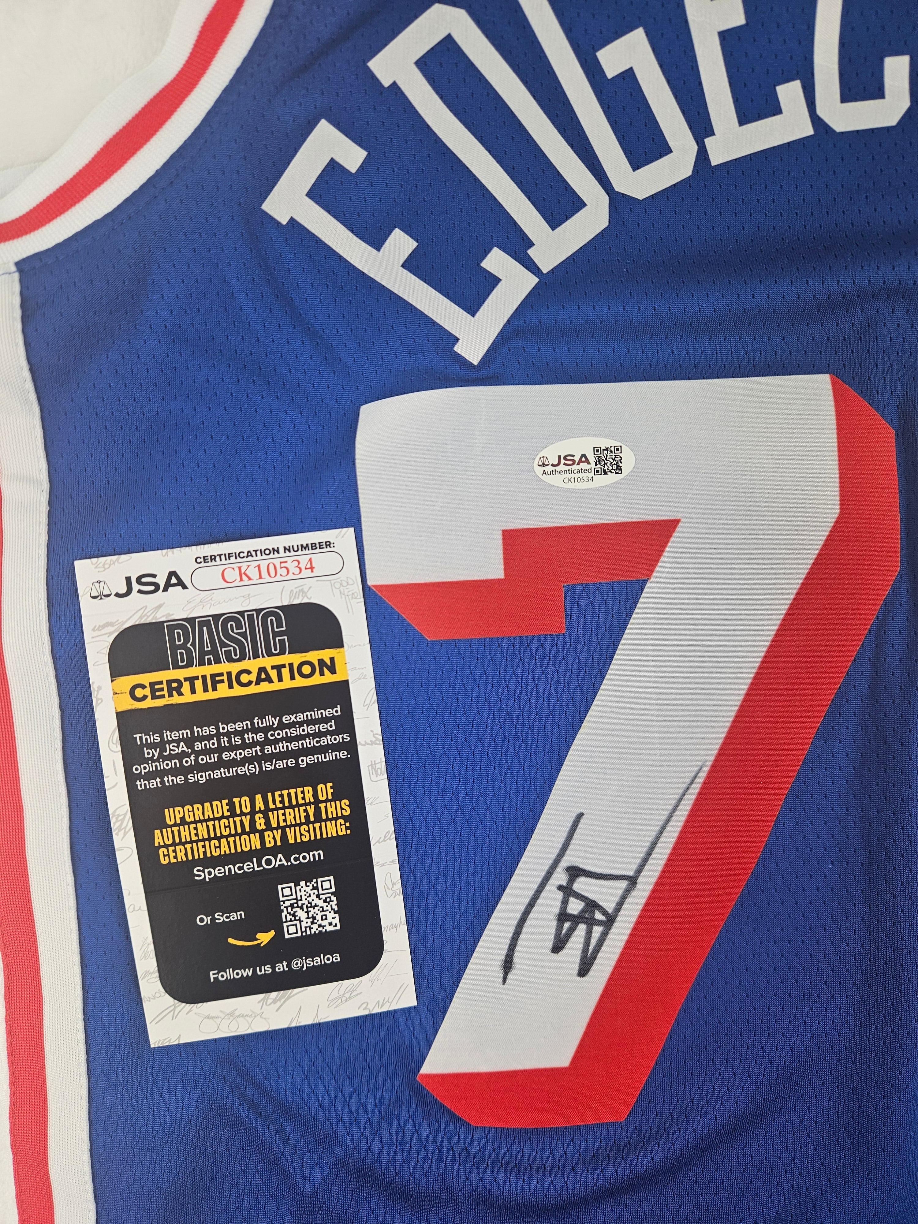 VJ Edgecombe Signed Autographed Philadelphia 76ers Jersey JSA COA